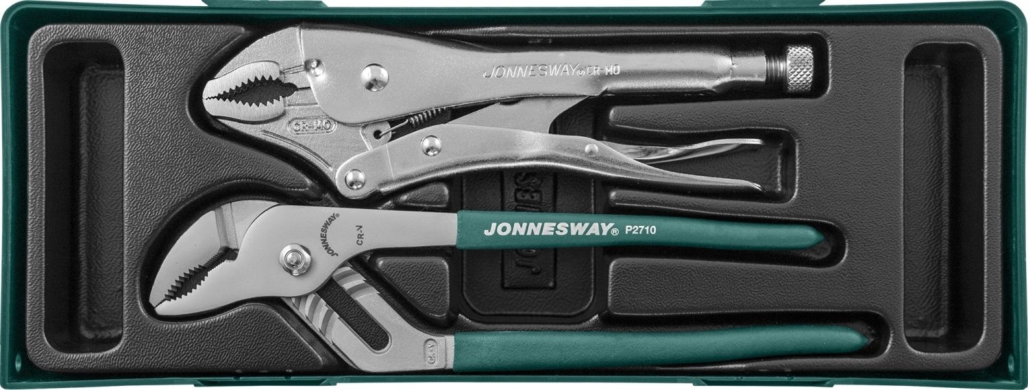 JONNESWAY P2710ST 48190 Набор инструмента, переставные клещи и ручные тиски, 2 предмета (ложемент)