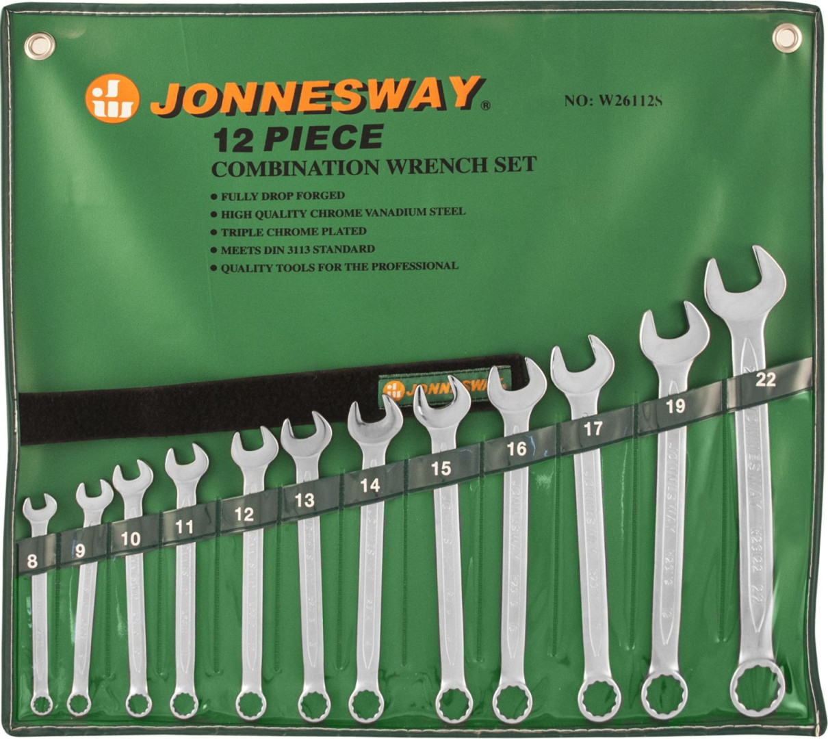 JONNESWAY W26112S 47355 Набор ключей гаечных комбинированных в сумке, 8-22 мм, 12 предметов