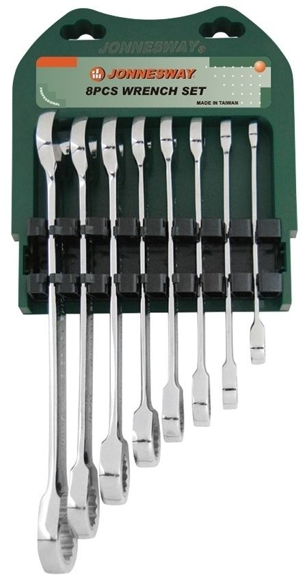 JONNESWAY W45108S 47988 Набор ключей комбинированных трещоточных 10-19 мм, 8 предметов