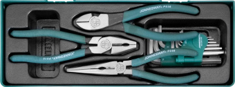 JONNESWAY P018SP1 46623 P018SP1 Набор шарнирно-губцевого инструмента, 3 предмета с набором ключей торцевых Н1,5-Н10 мм, 9 предметов в ложементе