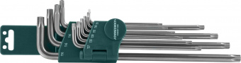 JONNESWAY H08S110S 48066 Комплект угловых ключей Torx с центрированным штифтом Extra Long Т9-Т50, S2 материал, 10 предметов