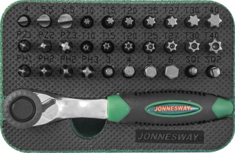 JONNESWAY RD01032S 49303 Набор вставок-бит с трещоточной рукояткой мини 1/4"DR, 60 зубцов, 32 предмета