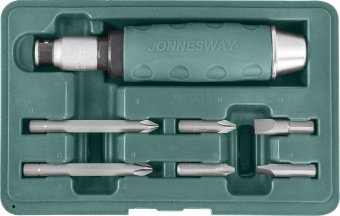 JONNESWAY AG010055A 48649 Ударная отвертка с битами SL 8,10 мм, PH# 2,3, 36 мм и PH# 2,3 80 мм, 10 предметов